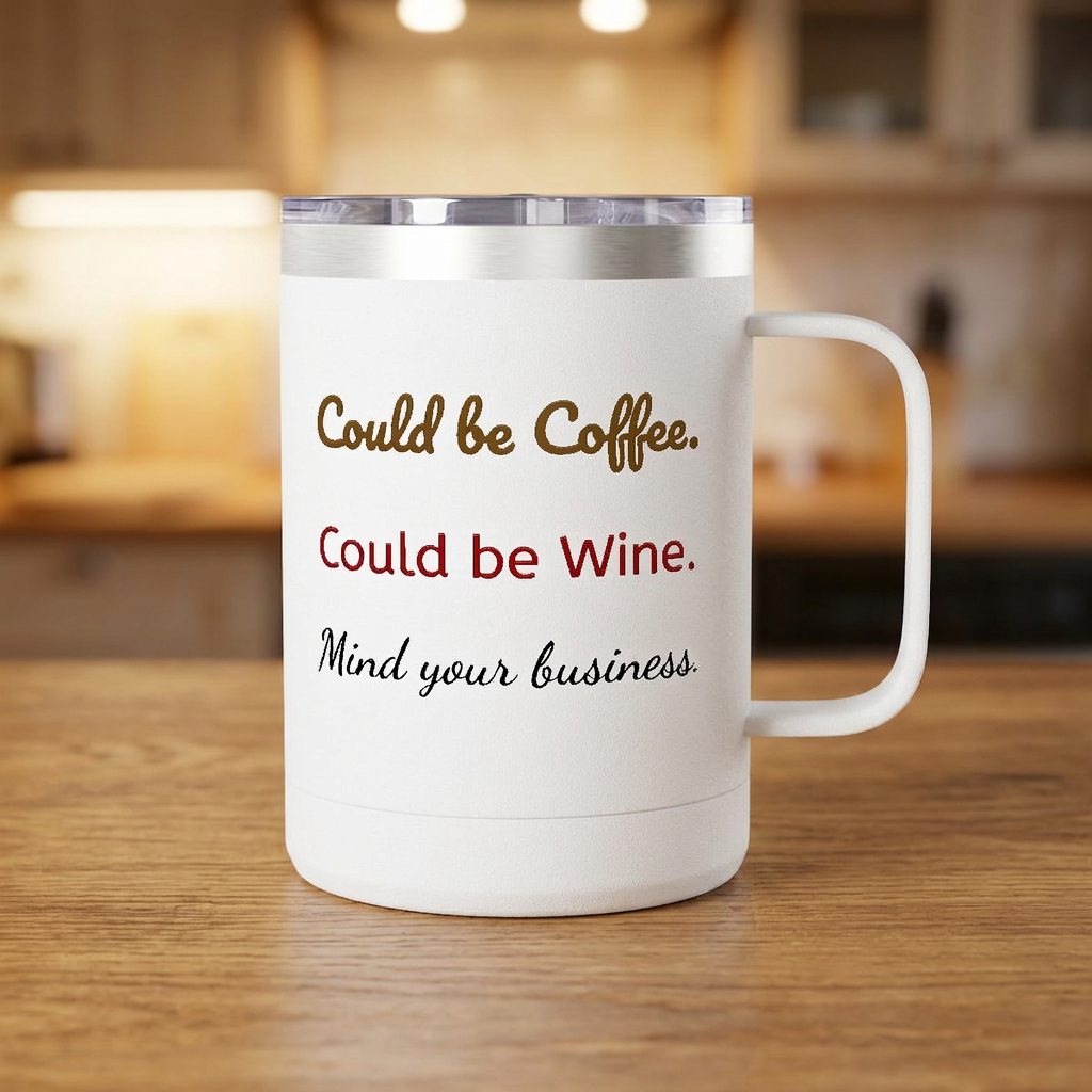 Could Be Coffee Could Be Wine 15oz Insulated Mug Tumbler — Funny Mind Your Business Travel Cup