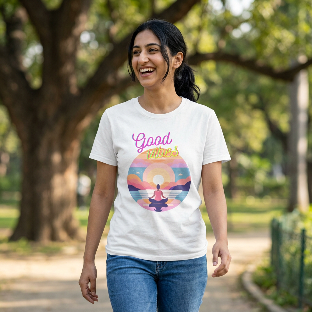 Meditation Sunset Tee - "Good Vibes" Yoga T-Shirt