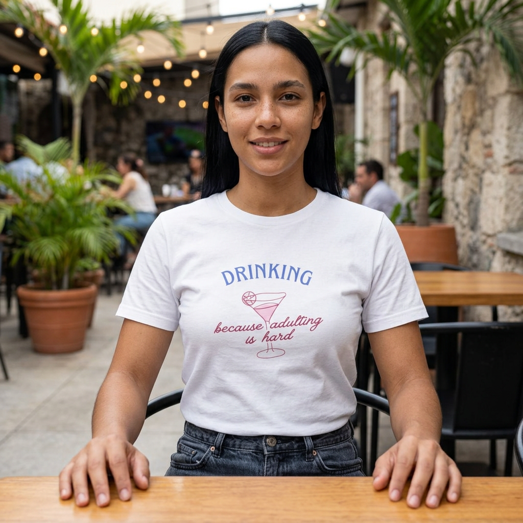 T-Shirt — "Drinking Because Adulting Is Hard" Cocktail Graphic Tee