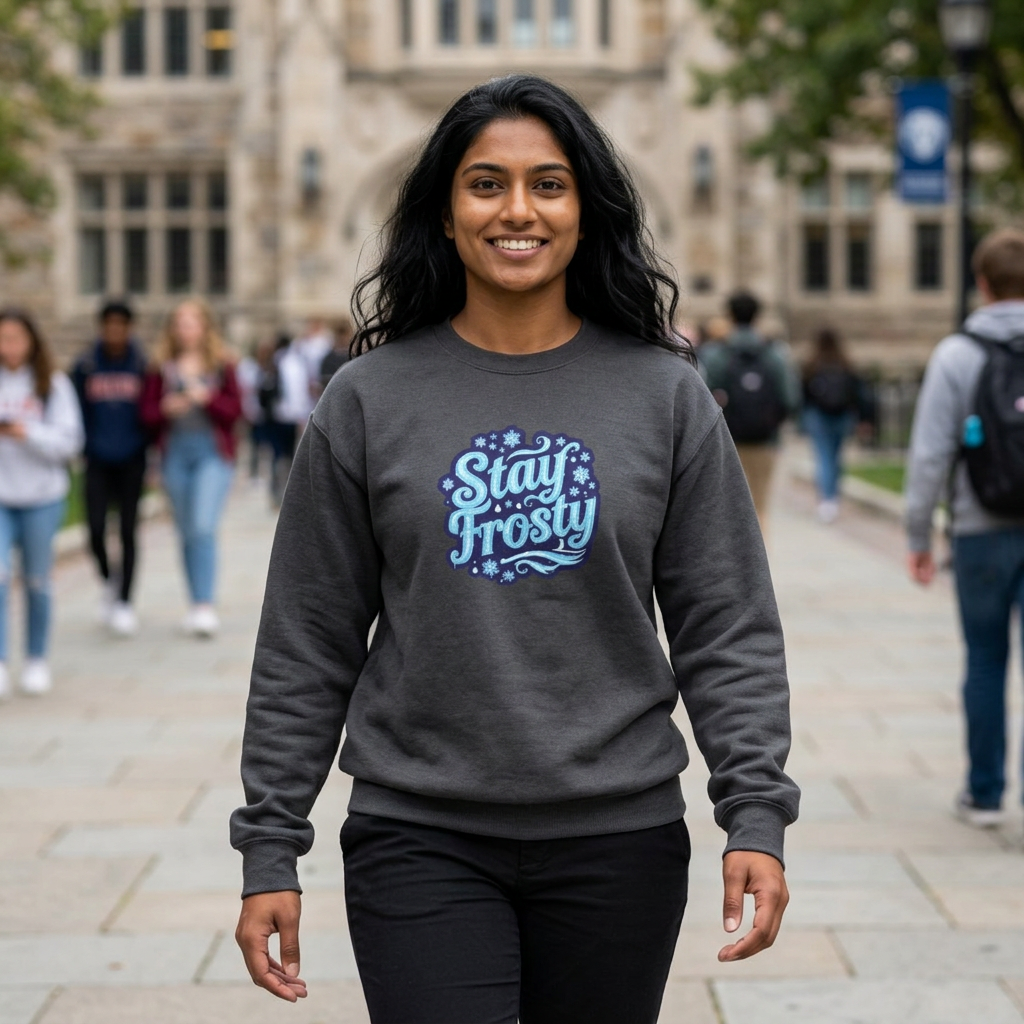 Stay Frosty Crewneck Sweatshirt — Retro Snowflake Graphic