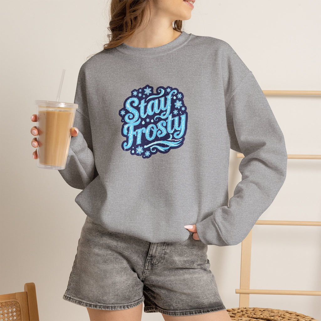 Stay Frosty Crewneck Sweatshirt — Retro Snowflake Graphic