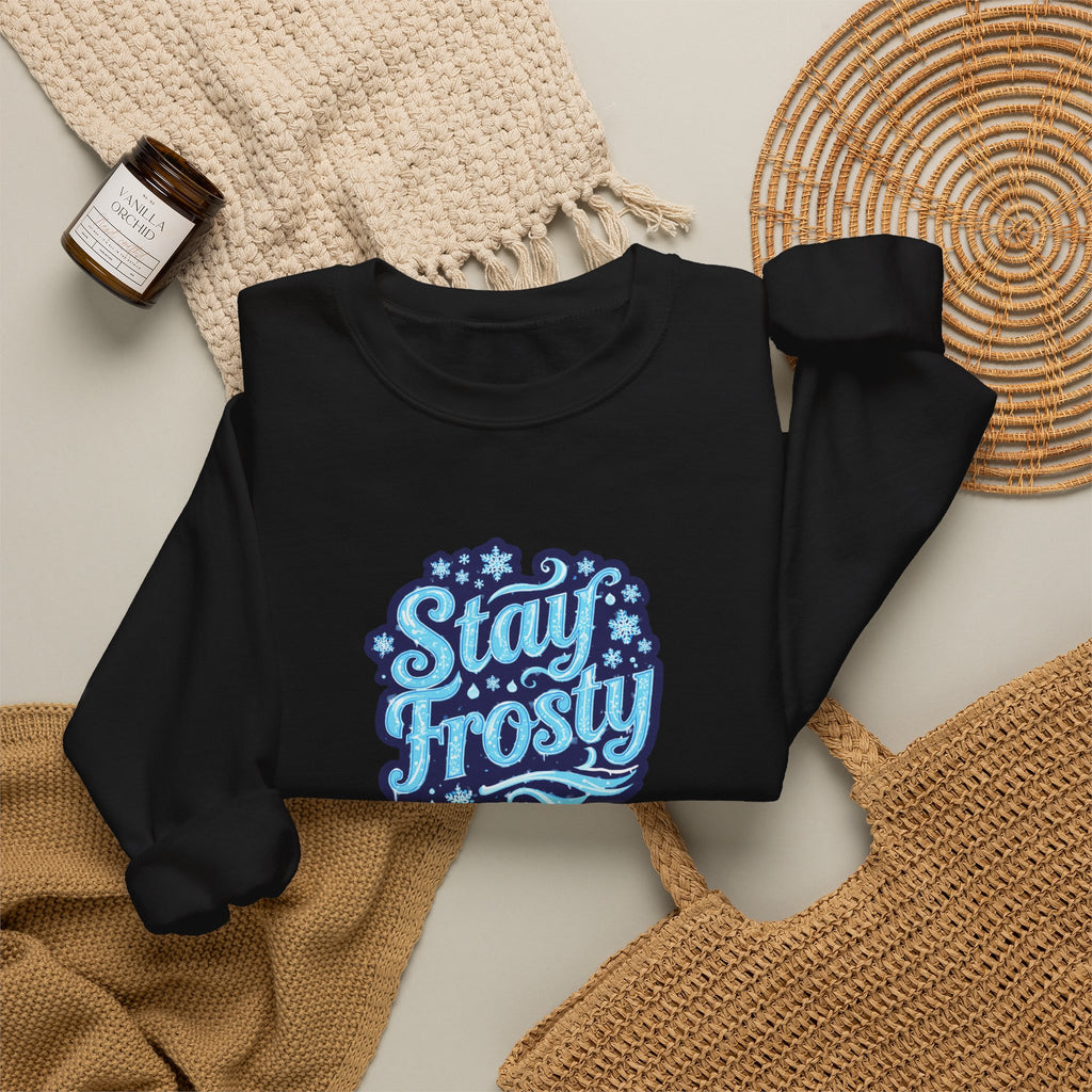 Stay Frosty Crewneck Sweatshirt — Retro Snowflake Graphic