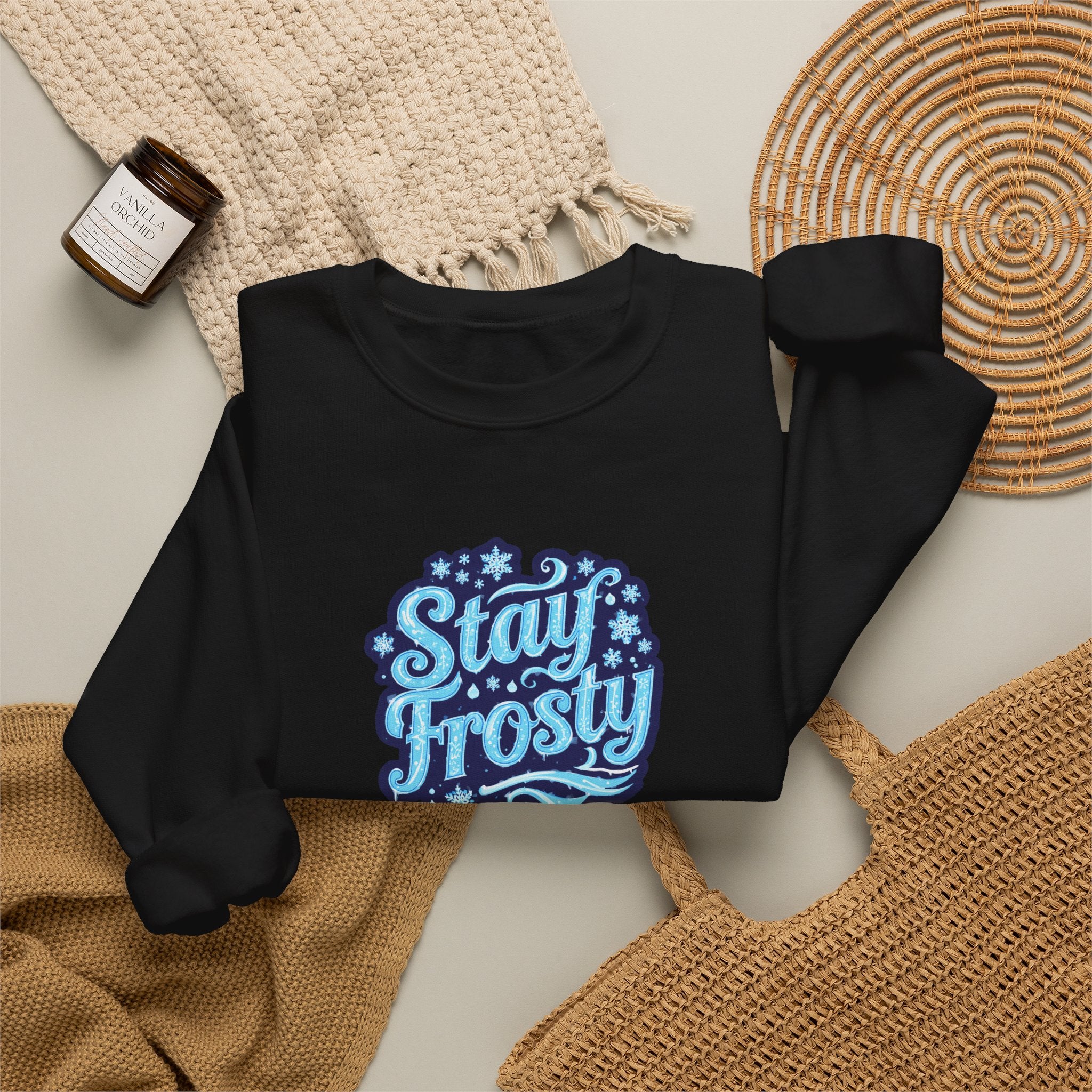 Stay Frosty Crewneck Sweatshirt — Retro Snowflake Graphic