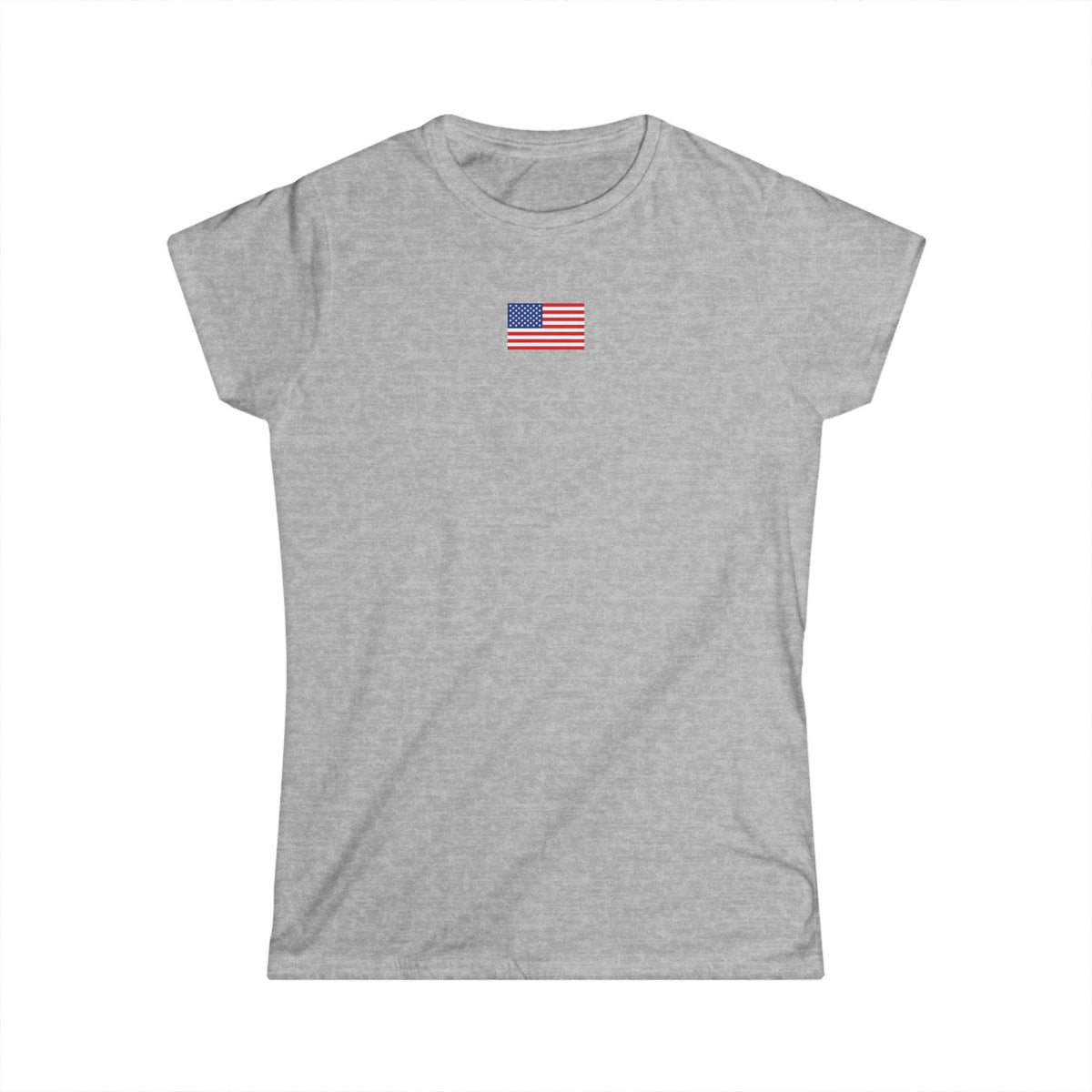 Women's T-Shirt - Classic White Softstyle Tee with small American Flag on front and Thank You badge on back