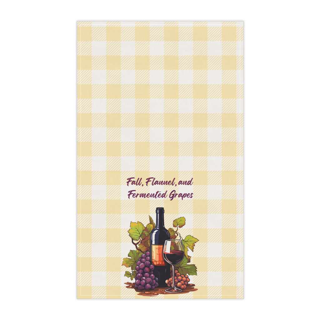"Fall, Flannel and Fermented Grapes" Autumn Wine-Themed Tea Towels, Rustic Kitchen Decor, Festive Gift for Wine Lovers, Seasonal Home Accent, Fall Cooking Essentials