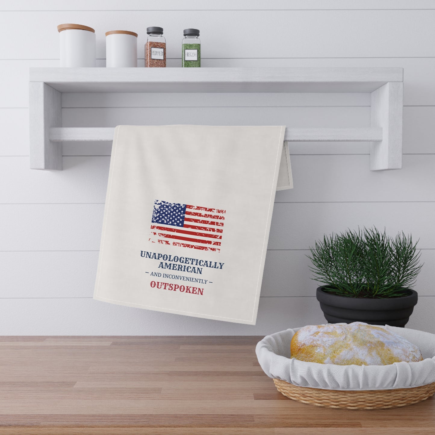 Unapologetically American Tea Towel - Rustic Kitchen Decor, Patriotic Gift for Home, Cooking, Americana, BBQ, 4th of July