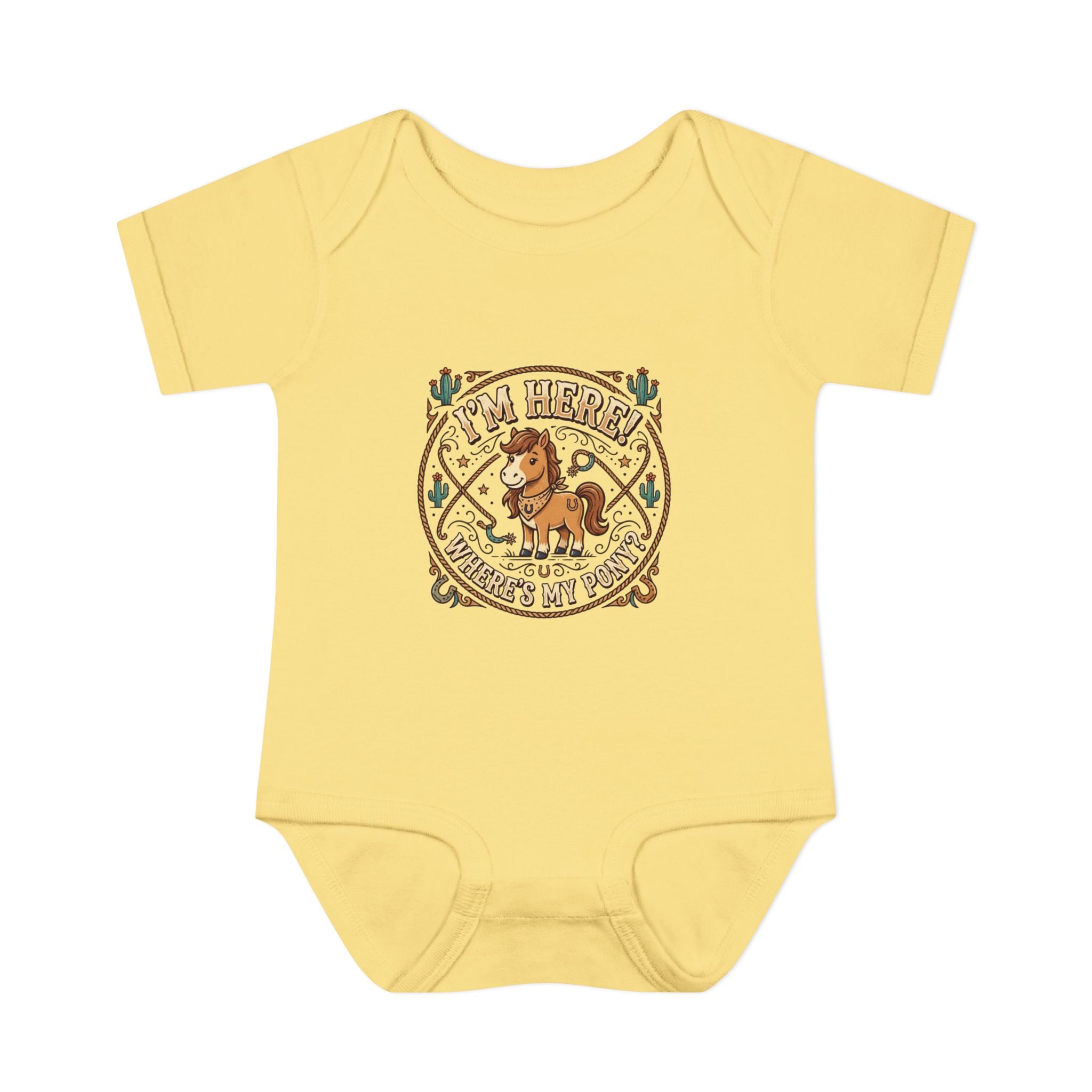 Cowboy Nursery Baby Bodysuit – "I'm Here! Where's my Pony?" Western Infant Onesie