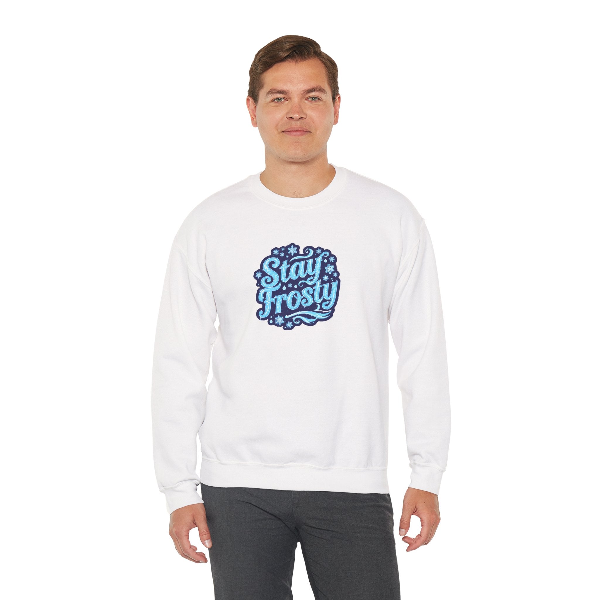 Stay Frosty Crewneck Sweatshirt — Retro Snowflake Graphic