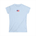 Women's T-Shirt - Classic White Softstyle Tee with small American Flag on front and Thank You badge on back