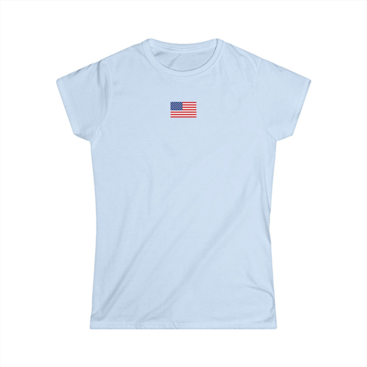 Women's T-Shirt - Classic White Softstyle Tee with small American Flag on front and Thank You badge on back