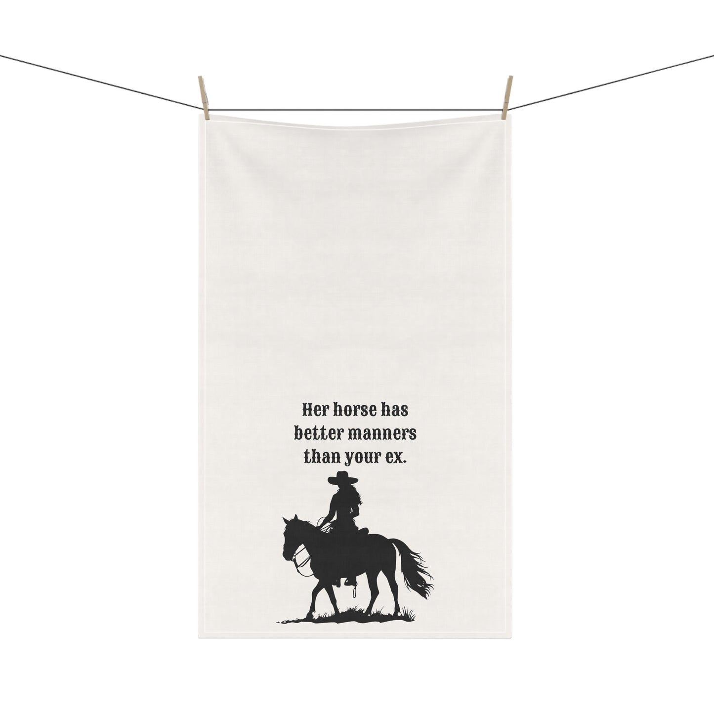 Funny Horse Tea Towel, "Her Horse has better manners than your ex" Sassy tea towel to spice up your Kitchen or Bar Decor, Horse Lover Gift, Housewarming Gift