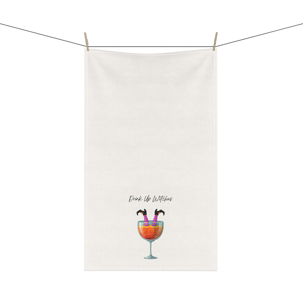 "Drink Up Witches" Fun Cocktail Tea Towels, Kitchen Decor, Halloween Gifts, Cotton Towels for Cooking, Housewarming Essentials