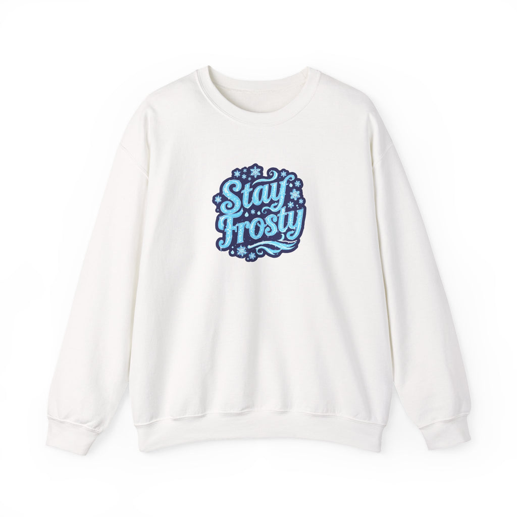 Stay Frosty Crewneck Sweatshirt — Retro Snowflake Graphic