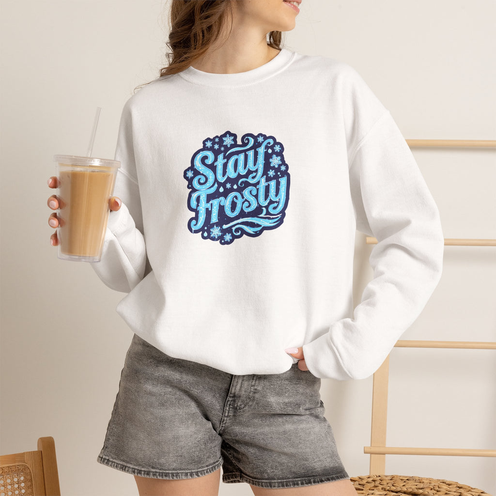 Stay Frosty Crewneck Sweatshirt — Retro Snowflake Graphic