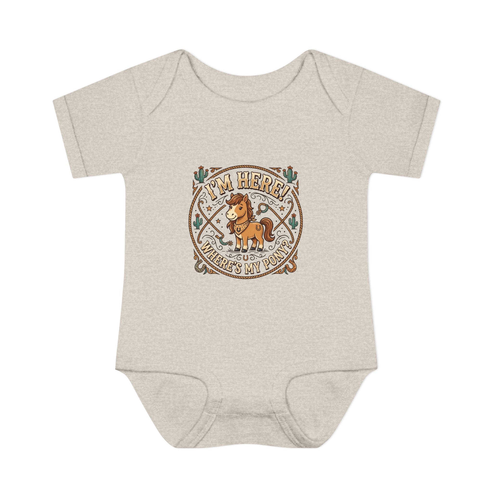 Cowboy Nursery Baby Bodysuit – "I'm Here! Where's my Pony?" Western Infant Onesie