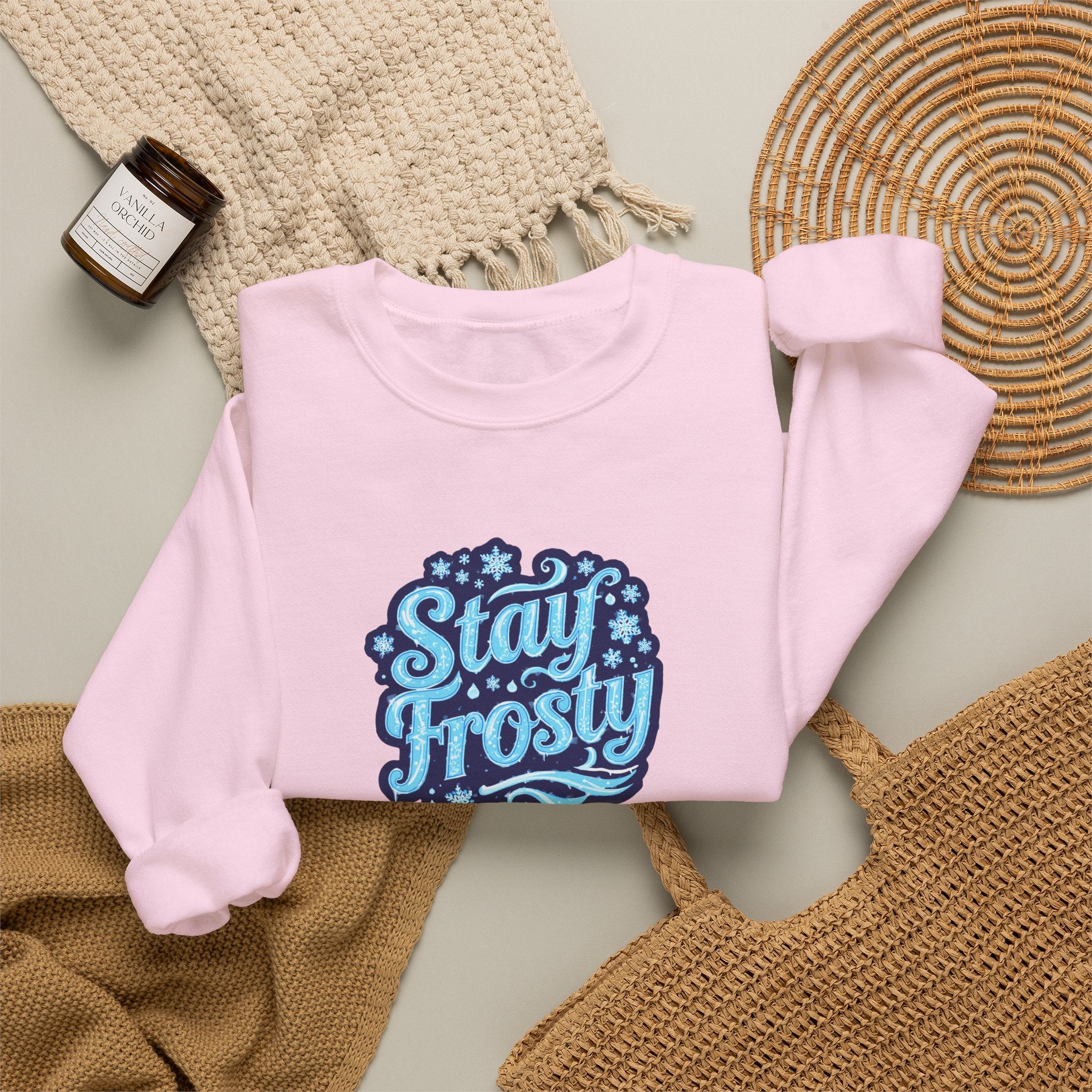 Stay Frosty Crewneck Sweatshirt — Retro Snowflake Graphic