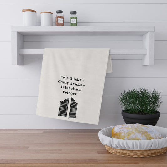 "Free Thinker, Cheap Drinker" Dish Towel. Western Kitchen and Bar Decor