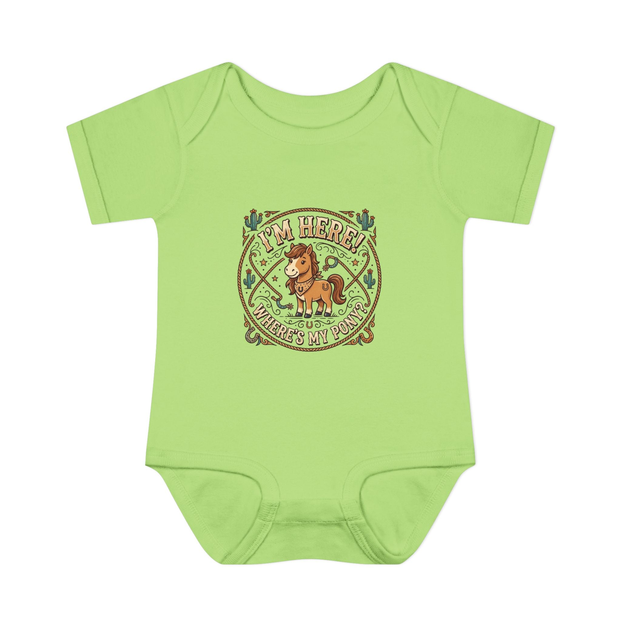 Cowboy Nursery Baby Bodysuit – "I'm Here! Where's my Pony?" Western Infant Onesie