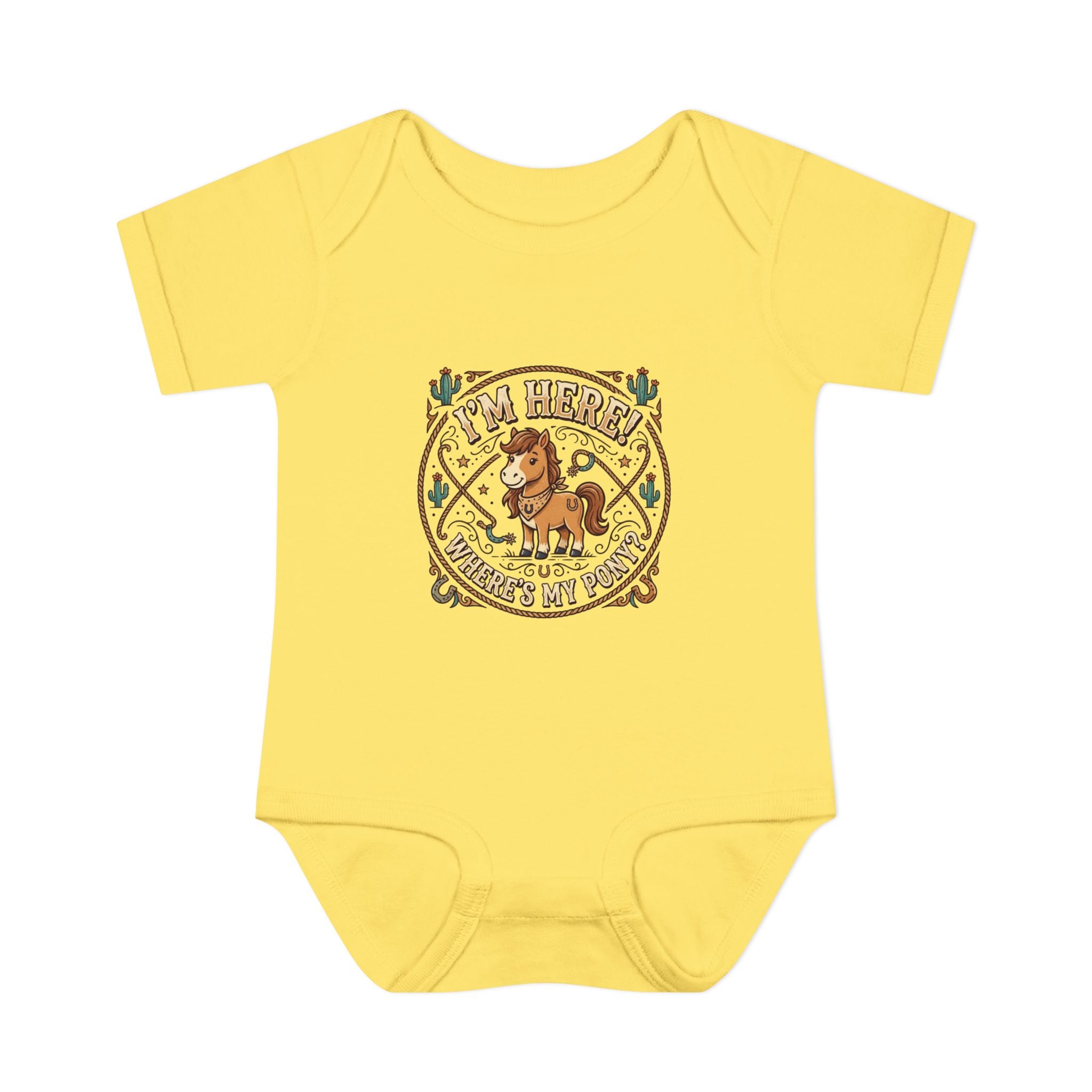 Cowboy Nursery Baby Bodysuit – "I'm Here! Where's my Pony?" Western Infant Onesie