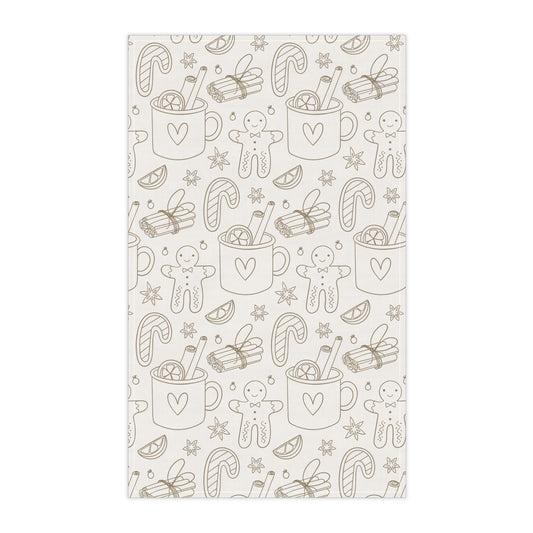 Holiday Hot Cocoa & Gingerbread Tea Towel — Festive Kitchen Dish Towel