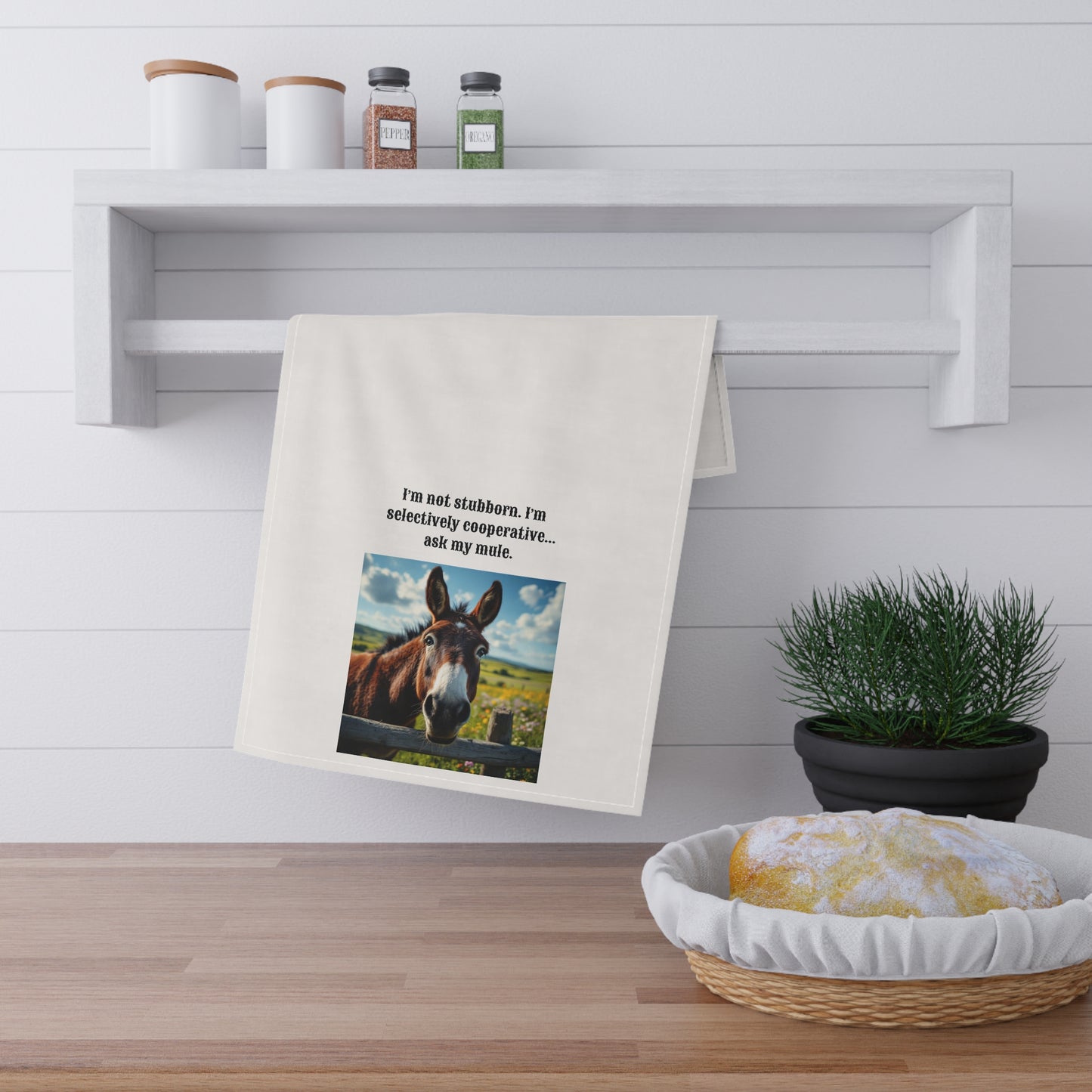 Humorous Mule themed Tea Towel, Funny Kitchen Towels, Gifts for Mule Lovers, Farmhouse Decor, Equine Humor Kitchenware