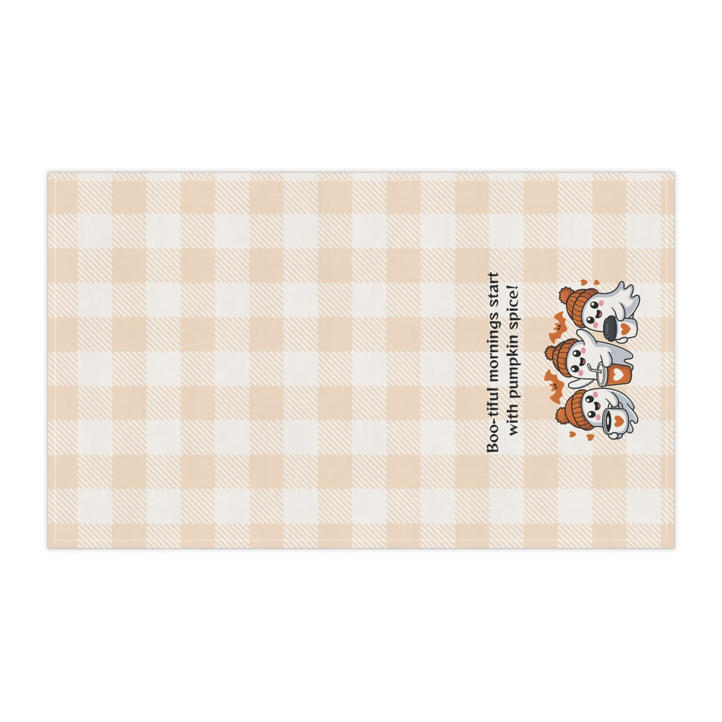 Cozy Fall Tea Towels | "Boo-tiful Mornings with Pumpkin Spice" | Perfect for Autumn, Halloween, Kitchen Decor, Gift Idea