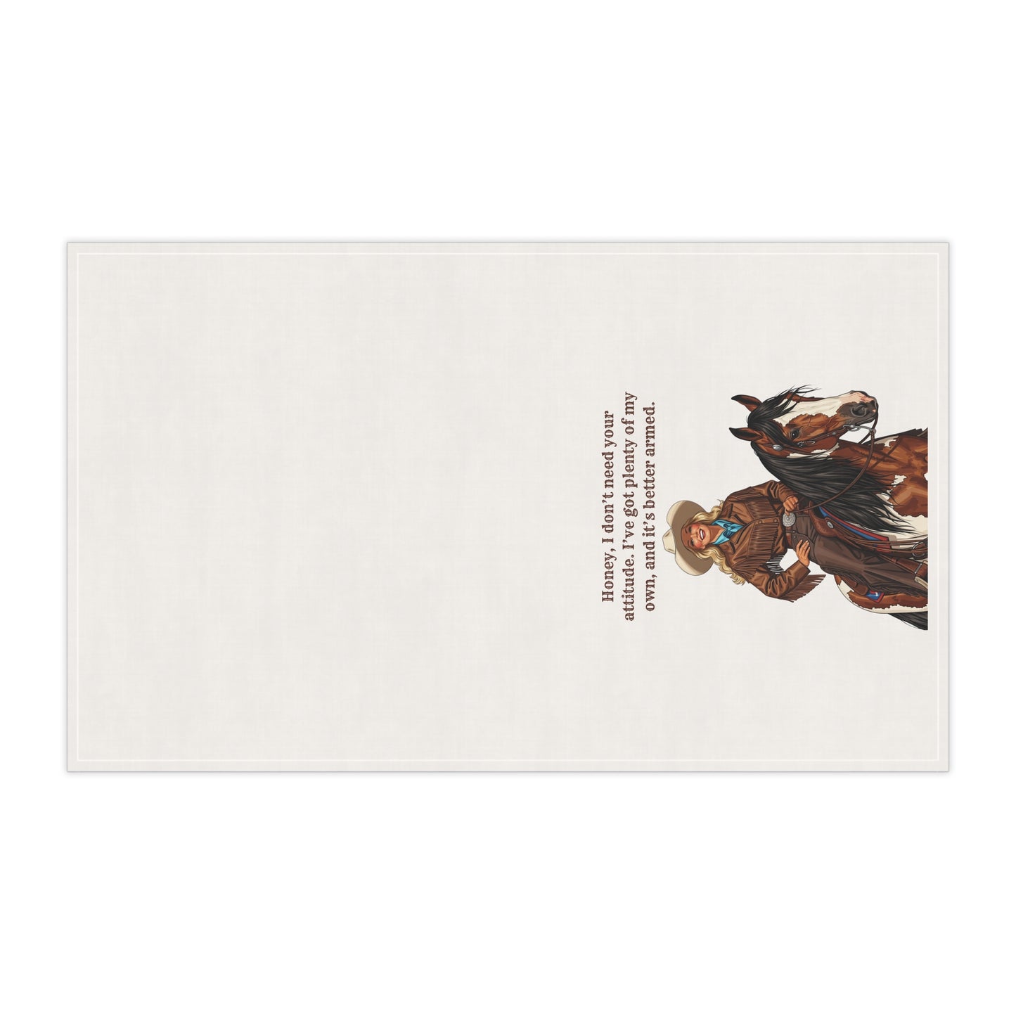 Cowgirl Humor Tea/Bar Towels | "Honey, I don't need your attitude. I've got plenty of my own, and it's better armed." Rustic Kitchen Decor, Gift for Horse Lovers, Unique Cotton Towels, Funny Country Kitchen Decor, Western [...]