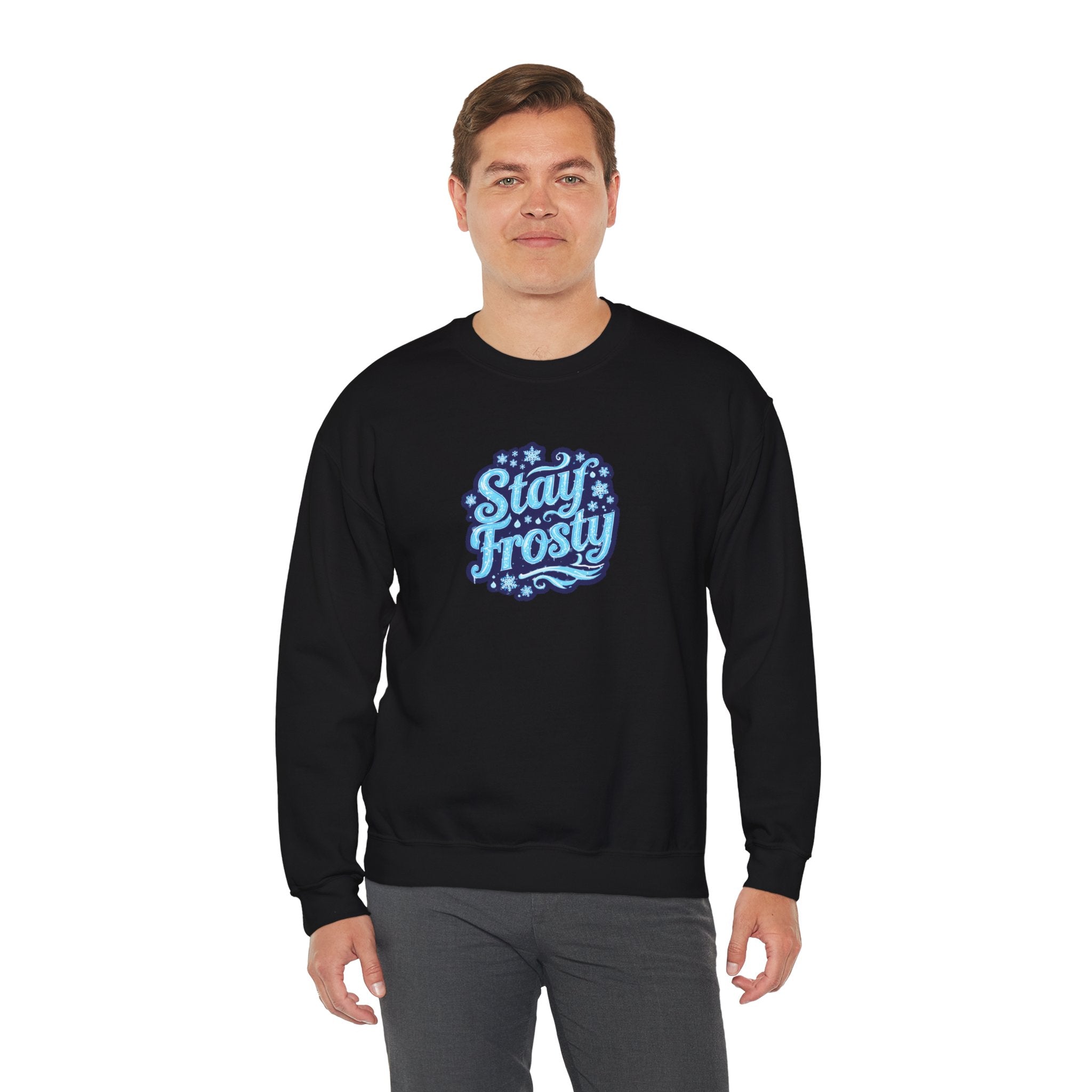 Stay Frosty Crewneck Sweatshirt — Retro Snowflake Graphic