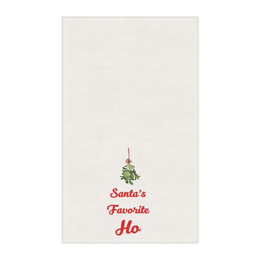 Tea Towel — "Santa's Favorite Ho" Christmas Mistletoe Kitchen Towel, funny holiday gift, white elephant party gift