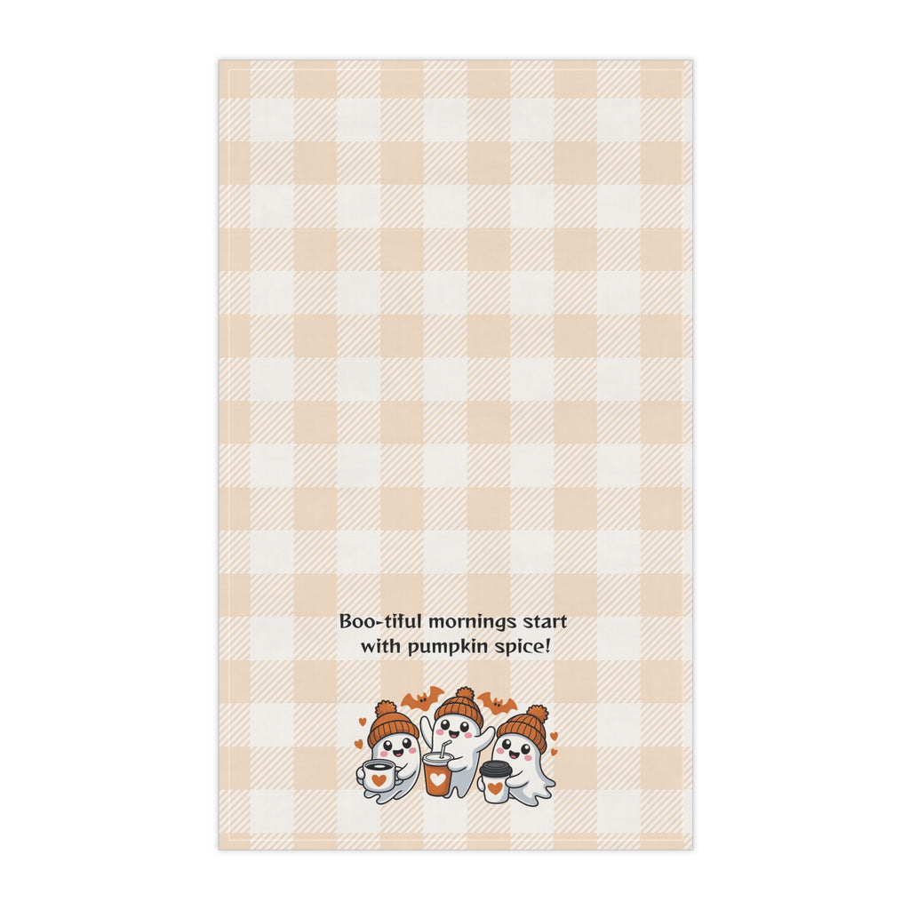 Cozy Fall Tea Towels | "Boo-tiful Mornings with Pumpkin Spice" | Perfect for Autumn, Halloween, Kitchen Decor, Gift Idea